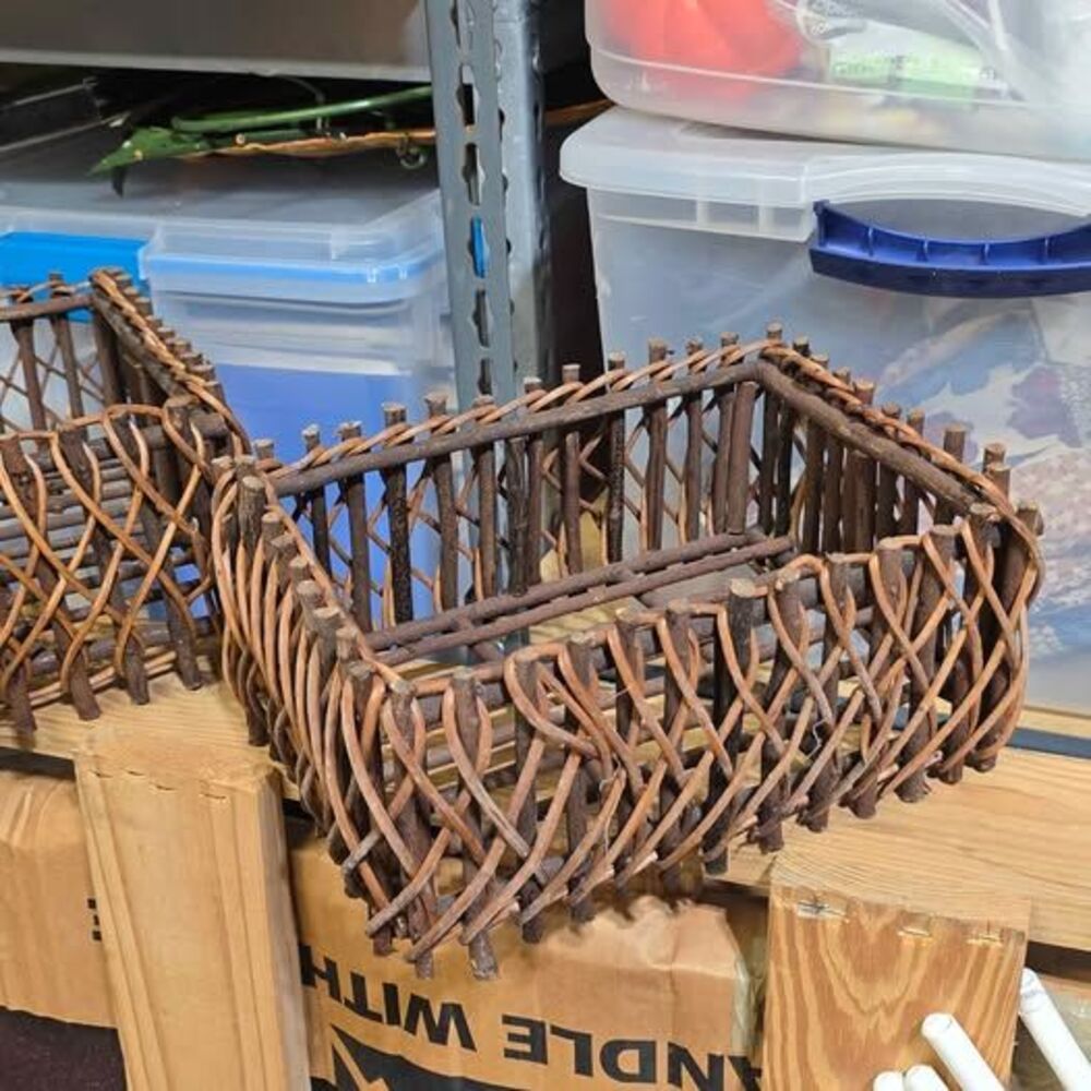 Two Sturdy Decorative Rectangular Wood Baskets - Picture 2 of 5